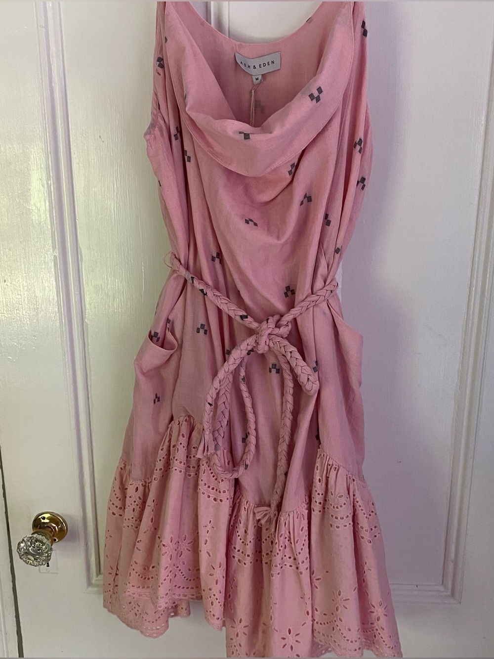 Ash & Eden Dress Daksha Mini Eyelet Pink Hand Loom Cotton Summer Boho Lace NWT